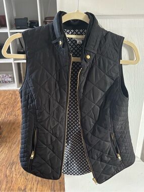 crown & ivy Quilted Black Vest with Gold Hardware